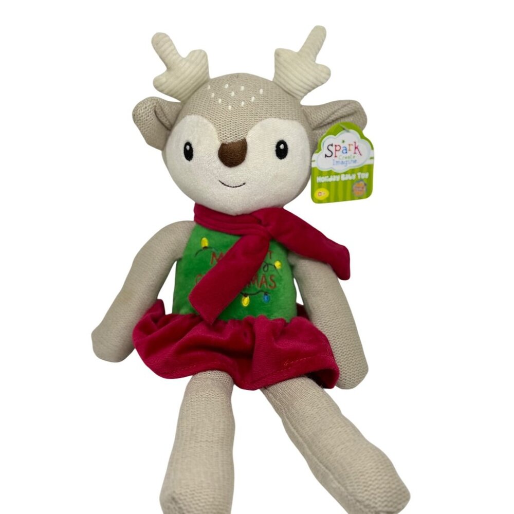 NWT‎ Spark Create Imagine Soft Reindeer Plush Baby Toy 0+ Merry Christmas Dress